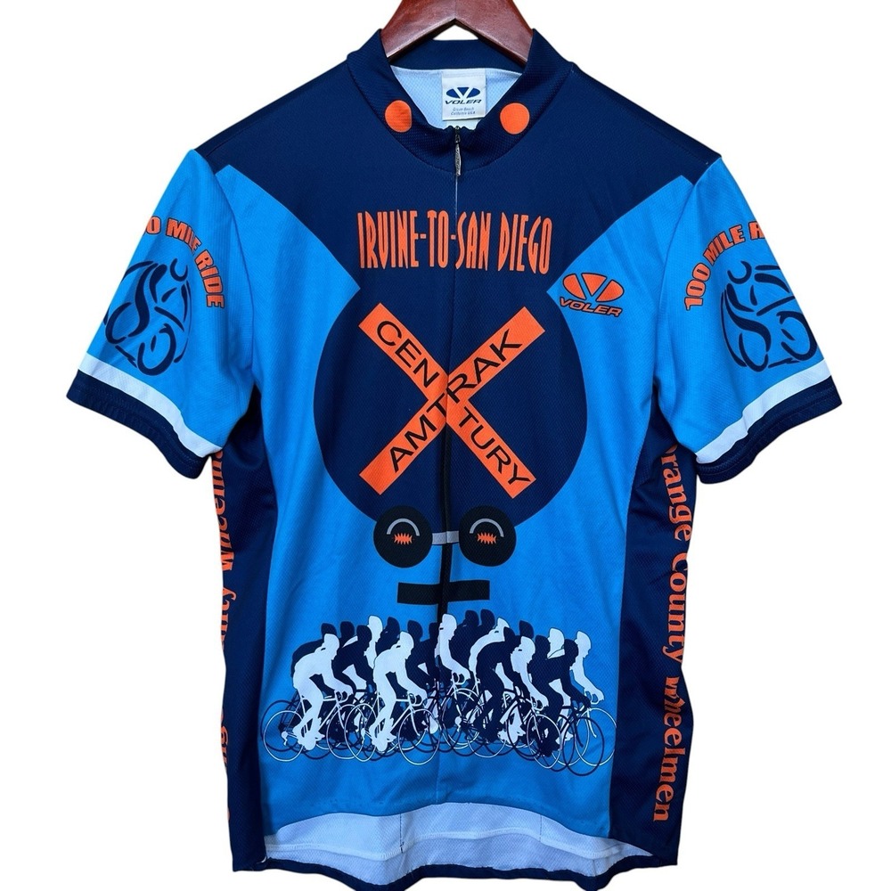 Voler Mens Cycling Jersey Medium Blue Orange Full Zip Irvine To San Diego Bike